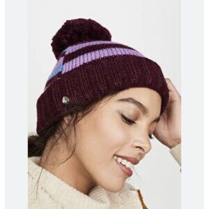Kate Spade Midnight Wine Heritage Stripe Reversible Beanie New